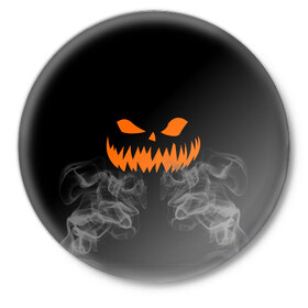 Значок с принтом Улыбающийся Джек в Петрозаводске,  металл | круглая форма, металлическая застежка в виде булавки | halloween | злая улыбка | праздник | страшный праздник | хэллоуин