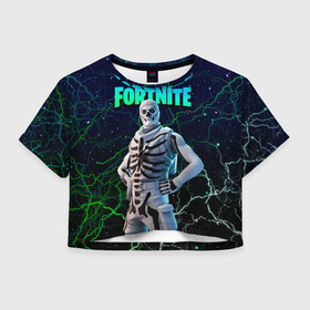 Женская футболка Crop-top 3D с принтом Fortnite Skull Trooper в Петрозаводске, 100% полиэстер | круглая горловина, длина футболки до линии талии, рукава с отворотами | chapter 2 | fortnite | fortnite 3 | fortnite skull | fortnite skull trooper | fortnitemare | halloween | skull trooper | лого фортнайт | сет skull trooper | скелет | скин скелет | фортнайт | фортнайт глава 2 | фортнайт скелет | хэллоуин | хэллоуин фортнай