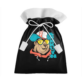 Подарочный 3D мешок с принтом Медведь в Петрозаводске, 100% полиэстер | Размер: 29*39 см | Тематика изображения на принте: art | bear | brooklyn | cap | hipster | teddy bear | арт | бруклин | кепка | медведь | мишка | очки | хипстер