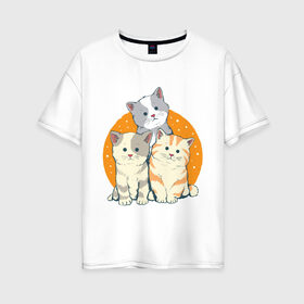 Женская футболка хлопок Oversize с принтом Котики в Петрозаводске, 100% хлопок | свободный крой, круглый ворот, спущенный рукав, длина до линии бедер
 | art | cats | drawing | kittens | арт | котики | коты | котята | кошки | рисунок