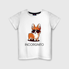 Детская футболка хлопок с принтом ИНКОРГНИТО в Петрозаводске, 100% хлопок | круглый вырез горловины, полуприлегающий силуэт, длина до линии бедер | corgi | инкогнито | корги | кошка | очки | пушистый | собака | собачка | собачки