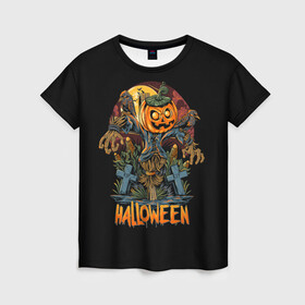 Женская футболка 3D с принтом Хэллоуин в Петрозаводске, 100% полиэфир ( синтетическое хлопкоподобное полотно) | прямой крой, круглый вырез горловины, длина до линии бедер | diy | ghost | halloween | horror | makeup | scary | skull clown | trick or treat | вампир | ведьма | кошка | луна | магия | ночь | тыква | хэллоуин