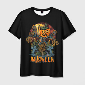 Мужская футболка 3D с принтом Хэллоуин в Петрозаводске, 100% полиэфир | прямой крой, круглый вырез горловины, длина до линии бедер | Тематика изображения на принте: diy | ghost | halloween | horror | makeup | scary | skull clown | trick or treat | вампир | ведьма | кошка | луна | магия | ночь | тыква | хэллоуин
