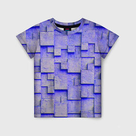 Детская футболка 3D с принтом UlliCom в Петрозаводске, 100% гипоаллергенный полиэфир | прямой крой, круглый вырез горловины, длина до линии бедер, чуть спущенное плечо, ткань немного тянется | Тематика изображения на принте: abstraction | blue | mesh | mosaic | panels | surface | texture | абстракция | мозайка | панели | поверхность | сетка | синий | текстура