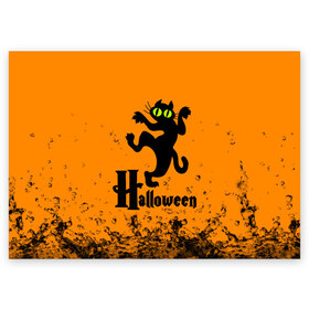 Поздравительная открытка с принтом Хэллоуин - Черный кот в Петрозаводске, 100% бумага | плотность бумаги 280 г/м2, матовая, на обратной стороне линовка и место для марки
 | Тематика изображения на принте: cat | halloween | котик | коты | кошки | хэллоуин
