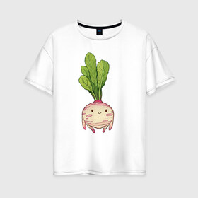 Женская футболка хлопок Oversize с принтом Милая тыква в Петрозаводске, 100% хлопок | свободный крой, круглый ворот, спущенный рукав, длина до линии бедер
 | арт | мило | милый | овощ | рисунок | свежий овощ | свежий продукт | тыква