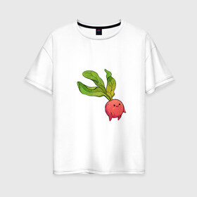 Женская футболка хлопок Oversize с принтом Милая редиска в Петрозаводске, 100% хлопок | свободный крой, круглый ворот, спущенный рукав, длина до линии бедер
 | арт | мило | милый | овощ | редис | редиска | рисунок | свежий овощ | свежий продукт