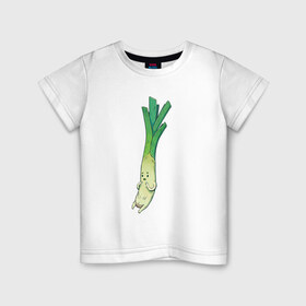 Детская футболка хлопок с принтом Милый лук в Петрозаводске, 100% хлопок | круглый вырез горловины, полуприлегающий силуэт, длина до линии бедер | арт | длинный лук | лук | мило | милый | овощ | рисунок | свежий овощ | свежий продукт