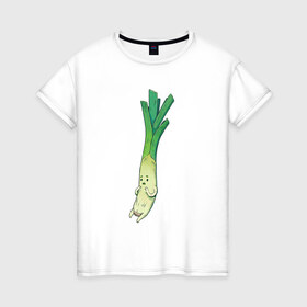 Женская футболка хлопок с принтом Милый лук в Петрозаводске, 100% хлопок | прямой крой, круглый вырез горловины, длина до линии бедер, слегка спущенное плечо | арт | длинный лук | лук | мило | милый | овощ | рисунок | свежий овощ | свежий продукт