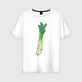Женская футболка хлопок Oversize с принтом Милый лук в Петрозаводске, 100% хлопок | свободный крой, круглый ворот, спущенный рукав, длина до линии бедер
 | арт | длинный лук | лук | мило | милый | овощ | рисунок | свежий овощ | свежий продукт