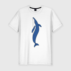 Мужская футболка хлопок Slim с принтом Кит в Петрозаводске, 92% хлопок, 8% лайкра | приталенный силуэт, круглый вырез ворота, длина до линии бедра, короткий рукав | Тематика изображения на принте: животное | кит | море | морской | плавание | свобода | синий