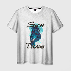 Мужская футболка 3D с принтом Сова в Петрозаводске, 100% полиэфир | прямой крой, круглый вырез горловины, длина до линии бедер | sweet dreams | звезды | луна | ночная жизнь | ночь | сновидения | сны | сова | сон | спокойной ночи