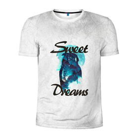 Мужская футболка 3D спортивная с принтом Сова в Петрозаводске, 100% полиэстер с улучшенными характеристиками | приталенный силуэт, круглая горловина, широкие плечи, сужается к линии бедра | Тематика изображения на принте: sweet dreams | звезды | луна | ночная жизнь | ночь | сновидения | сны | сова | сон | спокойной ночи