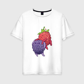 Женская футболка хлопок Oversize с принтом Смородинки в Петрозаводске, 100% хлопок | свободный крой, круглый ворот, спущенный рукав, длина до линии бедер
 | арт | красная смородина | мило | милота | рисунок | свежая ягода | свежие ягоды | свежий продукт | смородина | чёрная смородина | ягода | ягоды