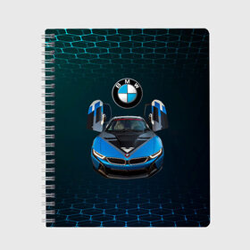Тетрадь с принтом BMW i8 Turbo тюнинговая в Петрозаводске, 100% бумага | 48 листов, плотность листов — 60 г/м2, плотность картонной обложки — 250 г/м2. Листы скреплены сбоку удобной пружинной спиралью. Уголки страниц и обложки скругленные. Цвет линий — светло-серый
 | Тематика изображения на принте: bmw | bmw performance | bmw тюнинговая | i8 | i8 turbo | m | motorsport | performance | бмв | моторспорт | тюнинг