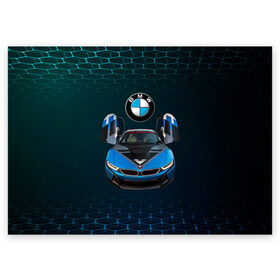 Поздравительная открытка с принтом BMW i8 Turbo тюнинговая. в Петрозаводске, 100% бумага | плотность бумаги 280 г/м2, матовая, на обратной стороне линовка и место для марки
 | bmw | bmw performance | bmw тюнинговая | i8 | i8 turbo | m | motorsport | performance | бмв | моторспорт | тюнинг