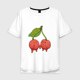 Мужская футболка хлопок Oversize с принтом Сестрички-вишни в Петрозаводске, 100% хлопок | свободный крой, круглый ворот, “спинка” длиннее передней части | арт | вишенка | вишенки | вишня | мило | милота | рисунок | свежий продукт | свежий ягода | ягода