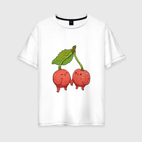 Женская футболка хлопок Oversize с принтом Сестрички-вишни в Петрозаводске, 100% хлопок | свободный крой, круглый ворот, спущенный рукав, длина до линии бедер
 | арт | вишенка | вишенки | вишня | мило | милота | рисунок | свежий продукт | свежий ягода | ягода