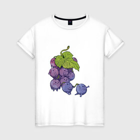 Женская футболка хлопок с принтом Виноградинки в Петрозаводске, 100% хлопок | прямой крой, круглый вырез горловины, длина до линии бедер, слегка спущенное плечо | арт | веточка винограда | виноград | виноградинки | мило | милота | рисунок | свежая ягода | свежие ягоды | свежий продукт | синий виноград | ягода | ягоды