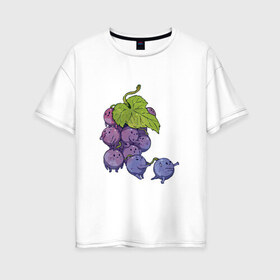 Женская футболка хлопок Oversize с принтом Виноградинки в Петрозаводске, 100% хлопок | свободный крой, круглый ворот, спущенный рукав, длина до линии бедер
 | арт | веточка винограда | виноград | виноградинки | мило | милота | рисунок | свежая ягода | свежие ягоды | свежий продукт | синий виноград | ягода | ягоды