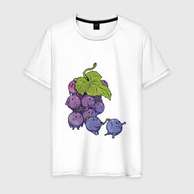 Мужская футболка хлопок с принтом Виноградинки в Петрозаводске, 100% хлопок | прямой крой, круглый вырез горловины, длина до линии бедер, слегка спущенное плечо. | арт | веточка винограда | виноград | виноградинки | мило | милота | рисунок | свежая ягода | свежие ягоды | свежий продукт | синий виноград | ягода | ягоды