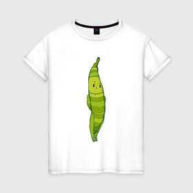 Женская футболка хлопок с принтом Фасоль в Петрозаводске, 100% хлопок | прямой крой, круглый вырез горловины, длина до линии бедер, слегка спущенное плечо | арт | мило | милота | овощ | овощи | рисунок | свежие овощи | свежий овощ | свежий продукт | фасолинка | фасоль