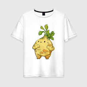 Женская футболка хлопок Oversize с принтом Сельдерей в Петрозаводске, 100% хлопок | свободный крой, круглый ворот, спущенный рукав, длина до линии бедер
 | арт | мило | милота | овощ | овощи | рисунок | свежие овощи | свежий овощ | свежий продукт | сельдерей