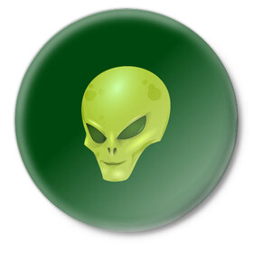 Значок с принтом Пришелец в Петрозаводске,  металл | круглая форма, металлическая застежка в виде булавки | голова | зеленый человечек | инопланетянин | пришелец | пришельцы