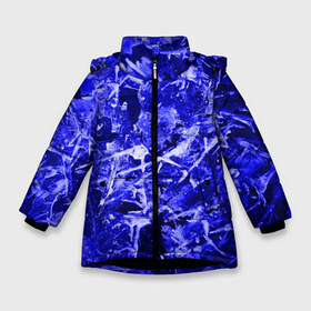 Зимняя куртка для девочек 3D с принтом Dark Blue Gan в Петрозаводске, ткань верха — 100% полиэстер; подклад — 100% полиэстер, утеплитель — 100% полиэстер. | длина ниже бедра, удлиненная спинка, воротник стойка и отстегивающийся капюшон. Есть боковые карманы с листочкой на кнопках, утяжки по низу изделия и внутренний карман на молнии. 

Предусмотрены светоотражающий принт на спинке, радужный светоотражающий элемент на пуллере молнии и на резинке для утяжки. | Тематика изображения на принте: abstraction | blue | frost | frozen | ice | shine | surface | texture | абстракция | блеск | замерзший | лед | мороз | поверхность | синий | текстура