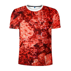 Мужская футболка 3D спортивная с принтом RED-$tyle в Петрозаводске, 100% полиэстер с улучшенными характеристиками | приталенный силуэт, круглая горловина, широкие плечи, сужается к линии бедра | abstraction | crystals | red | shapes | shards | shine | texture | абстракция | блеск | красный | кристалы | осколки | текстура | формы