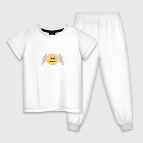 Детская пижама хлопок с принтом Тянущийся смайлик (мем) в Петрозаводске, 100% хлопок |  брюки и футболка прямого кроя, без карманов, на брюках мягкая резинка на поясе и по низу штанин
 | Тематика изображения на принте: 