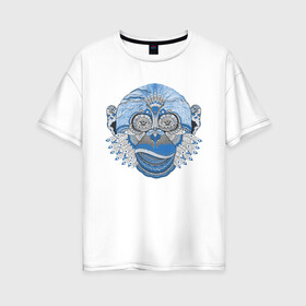 Женская футболка хлопок Oversize с принтом Синий шимпанзе в Петрозаводске, 100% хлопок | свободный крой, круглый ворот, спущенный рукав, длина до линии бедер
 | артхаус | горилла | животные | обезьяна | шимпанзе