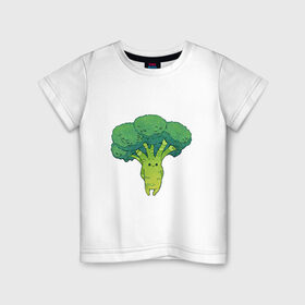 Детская футболка хлопок с принтом Симпатичный брокколи в Петрозаводске, 100% хлопок | круглый вырез горловины, полуприлегающий силуэт, длина до линии бедер | Тематика изображения на принте: арт | брокколи | мило | милота | овощ | овощи | рисунок | свежие овощи | свежий овощ | свежий продукт
