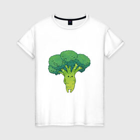 Женская футболка хлопок с принтом Симпатичный брокколи в Петрозаводске, 100% хлопок | прямой крой, круглый вырез горловины, длина до линии бедер, слегка спущенное плечо | арт | брокколи | мило | милота | овощ | овощи | рисунок | свежие овощи | свежий овощ | свежий продукт