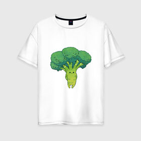 Женская футболка хлопок Oversize с принтом Симпатичный брокколи в Петрозаводске, 100% хлопок | свободный крой, круглый ворот, спущенный рукав, длина до линии бедер
 | арт | брокколи | мило | милота | овощ | овощи | рисунок | свежие овощи | свежий овощ | свежий продукт