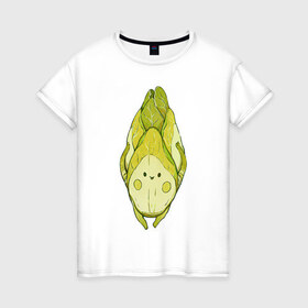 Женская футболка хлопок с принтом Цикорий в Петрозаводске, 100% хлопок | прямой крой, круглый вырез горловины, длина до линии бедер, слегка спущенное плечо | арт | мило | милота | овощ | овощи | рисунок | свежие овощи | свежий овощ | свежий продукт | цикорий