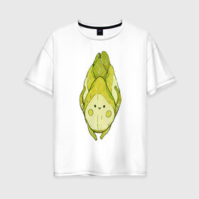 Женская футболка хлопок Oversize с принтом Цикорий в Петрозаводске, 100% хлопок | свободный крой, круглый ворот, спущенный рукав, длина до линии бедер
 | арт | мило | милота | овощ | овощи | рисунок | свежие овощи | свежий овощ | свежий продукт | цикорий