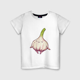 Детская футболка хлопок с принтом Милый чеснок в Петрозаводске, 100% хлопок | круглый вырез горловины, полуприлегающий силуэт, длина до линии бедер | арт | мило | милота | овощ | овощи | рисунок | свежие овощи | свежий овощ | свежий продукт | чеснок