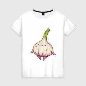 Женская футболка хлопок с принтом Милый чеснок в Петрозаводске, 100% хлопок | прямой крой, круглый вырез горловины, длина до линии бедер, слегка спущенное плечо | арт | мило | милота | овощ | овощи | рисунок | свежие овощи | свежий овощ | свежий продукт | чеснок