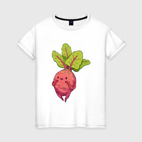Женская футболка хлопок с принтом Свекла в Петрозаводске, 100% хлопок | прямой крой, круглый вырез горловины, длина до линии бедер, слегка спущенное плечо | арт | мило | милота | овощ | овощи | рисунок | свежие овощи | свежий овощ | свежий продукт | свекла