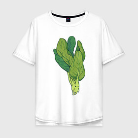 Мужская футболка хлопок Oversize с принтом Шпинат в Петрозаводске, 100% хлопок | свободный крой, круглый ворот, “спинка” длиннее передней части | арт | мило | милота | овощ | овощи | рисунок | свежие овощи | свежий овощ | свежий продукт | шпинат