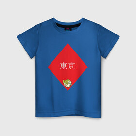 Детская футболка хлопок с принтом Японская фугу в Петрозаводске, 100% хлопок | круглый вырез горловины, полуприлегающий силуэт, длина до линии бедер | надпись | ромб | рыба | токио | фугу | японское