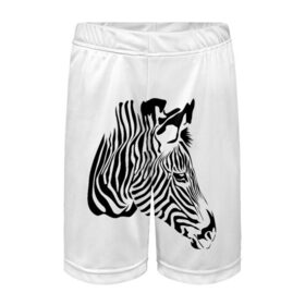 Детские спортивные шорты 3D с принтом Zebra в Петрозаводске,  100% полиэстер
 | пояс оформлен широкой мягкой резинкой, ткань тянется
 | africa | black | savanna | stripe | white | zebra | африка | белый | зебра | полоска | саванна | черный