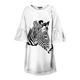 Детское платье 3D с принтом Zebra в Петрозаводске, 100% полиэстер | прямой силуэт, чуть расширенный к низу. Круглая горловина, на рукавах — воланы | Тематика изображения на принте: africa | black | savanna | stripe | white | zebra | африка | белый | зебра | полоска | саванна | черный