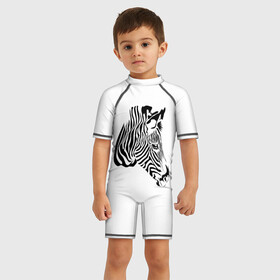 Детский купальный костюм 3D с принтом Zebra в Петрозаводске, Полиэстер 85%, Спандекс 15% | застежка на молнии на спине | africa | black | savanna | stripe | white | zebra | африка | белый | зебра | полоска | саванна | черный