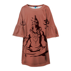 Детское платье 3D с принтом Бог Шива в Петрозаводске, 100% полиэстер | прямой силуэт, чуть расширенный к низу. Круглая горловина, на рукавах — воланы | бог шива. | духовность | иероглифы | индийские боги | индуистское божество