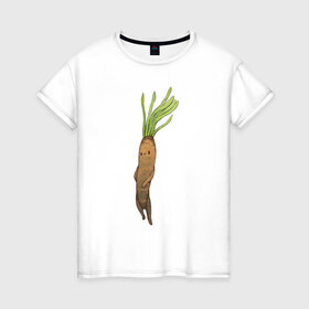 Женская футболка хлопок с принтом Сладкий корень в Петрозаводске, 100% хлопок | прямой крой, круглый вырез горловины, длина до линии бедер, слегка спущенное плечо | арт | куфелька | мило | милота | овощ | овощи | рисунок | свежие овощи | свежий овощ | свежий продукт | скорцонера испанская | сладкий корень | чёрный корень