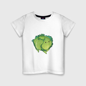 Детская футболка хлопок с принтом Симпатичная капуста в Петрозаводске, 100% хлопок | круглый вырез горловины, полуприлегающий силуэт, длина до линии бедер | арт | капуста | милая капуста | мило | милота | овощ | овощи | рисунок | свежие овощи | свежий овощ | свежий продукт