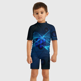 Детский купальный костюм 3D с принтом Атом в Петрозаводске, Полиэстер 85%, Спандекс 15% | застежка на молнии на спине | автом | атомы | молекула | молекулы | наука | физика