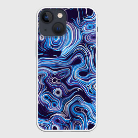 Чехол для iPhone 13 mini с принтом Синие линии в Петрозаводске,  |  | abstract | flow | lines | paint | space | абстракция | движение | космос | краска | линии | пятна | синий | течение | фиолетовый